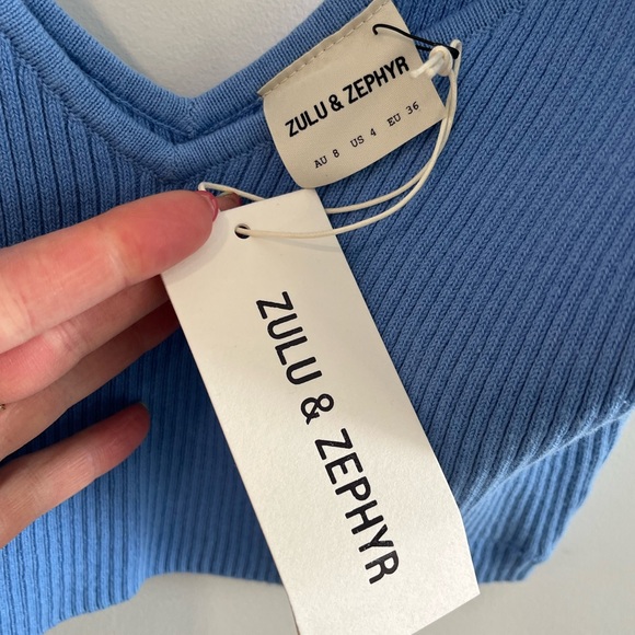 Zulu & Zephyr Siesta Cotton Blend Knit blue Crop Top - Picture 4 of 5